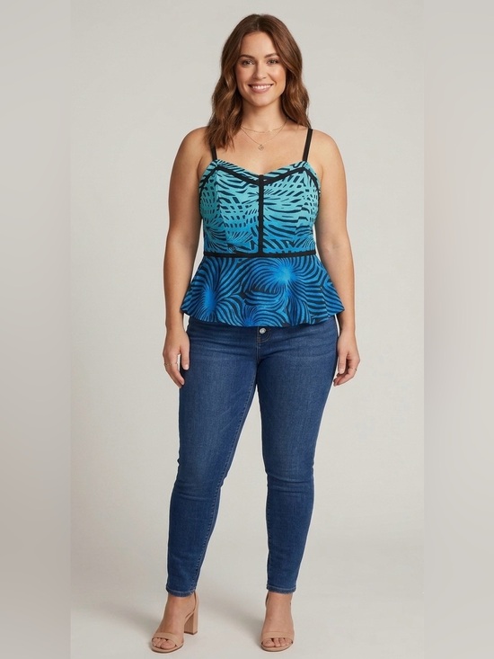 Nicole by Nicole Miller Tops - NICOLE BY NICOLE MILLER Artsy Spaghetti Strap Cropped Tank Top with Peplum Waist